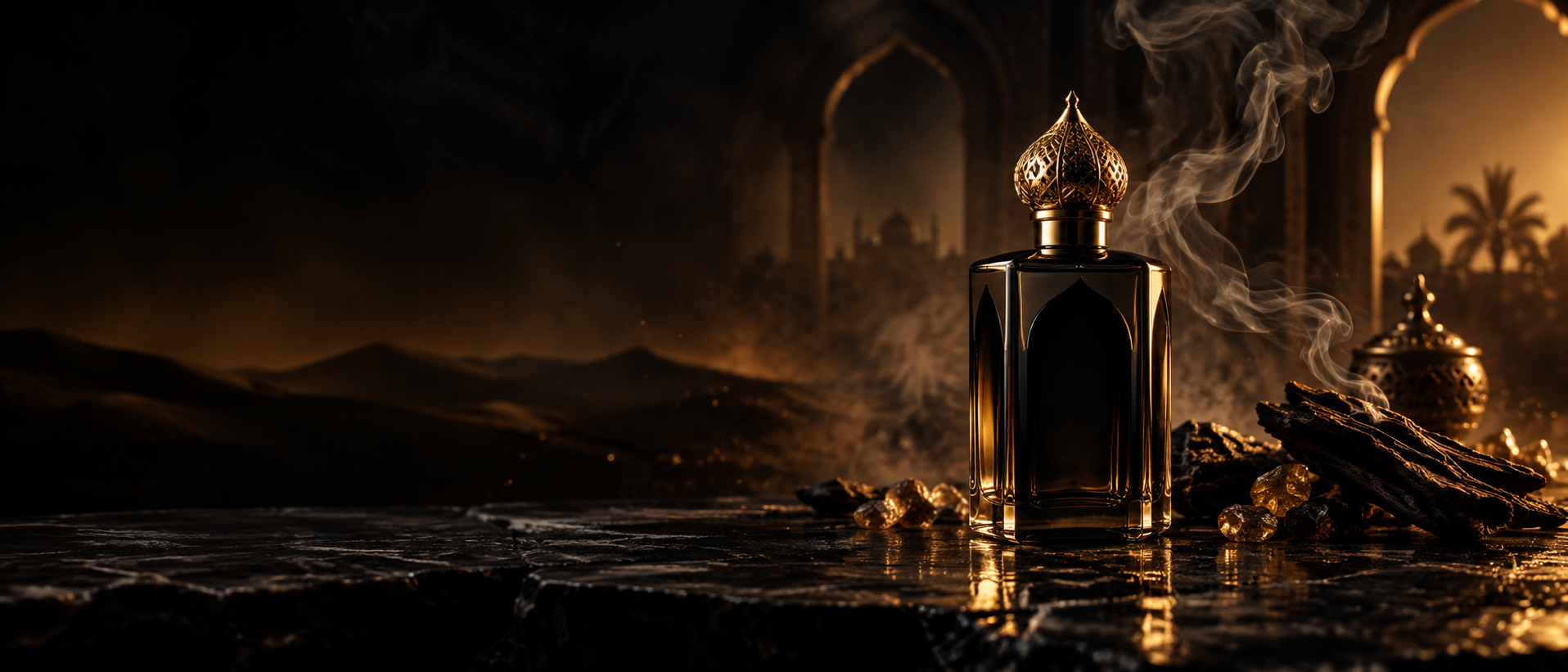 Parfum arăbesc premium într-un decor oriental